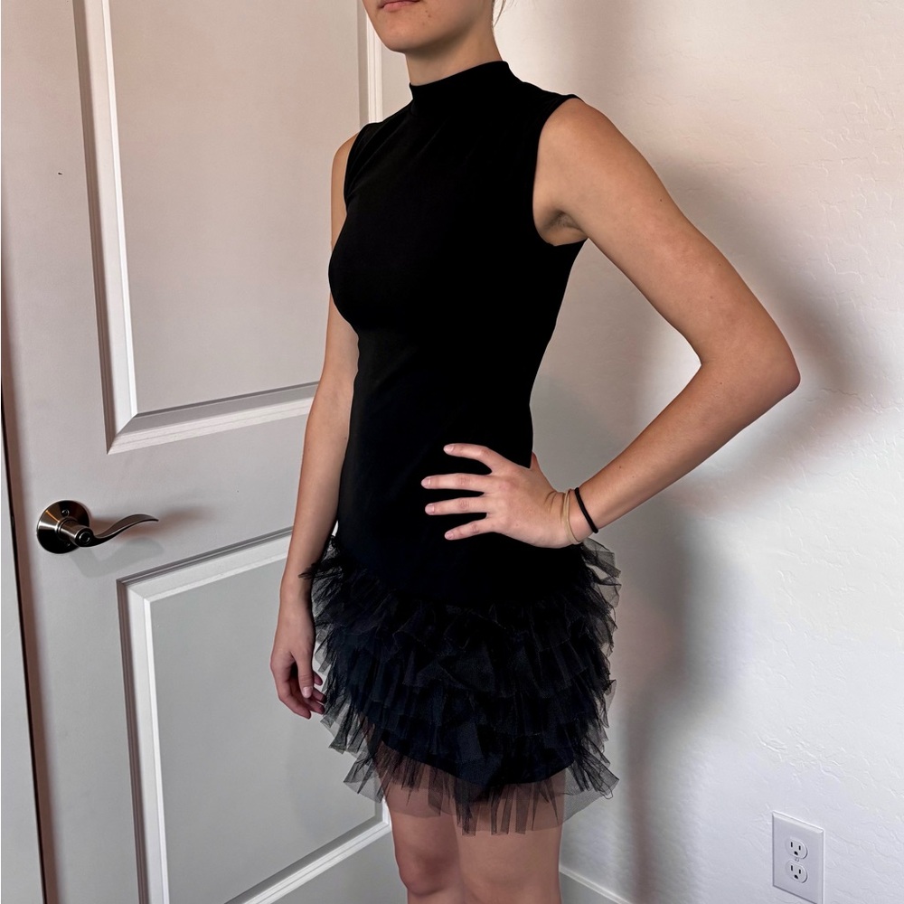 NWOT Eyyo Atelier Black Sleeveless Party Dress with Tulle Mini Skirt